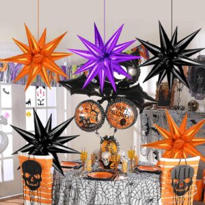 Purple and Black Orange Star Balloons, 72PCS Large 26 Inch Halloween Balloons, Metallic Starburst Cone Mylar Balloons, Spike Balloons Firework Balloons for Halloween Xmas Birthday Photo Props