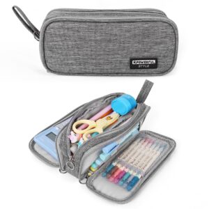 popmeme capacity pencil case pen pocket zipper canvas storage bag student's pencil case stationery storage bag（grey）