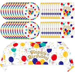 41pcs birthday party decorations happy birthday colorful balloons disposable paper plates napkins tablecloth for kid's birthday party baby shower rainbow multicolor balloons decor supplies