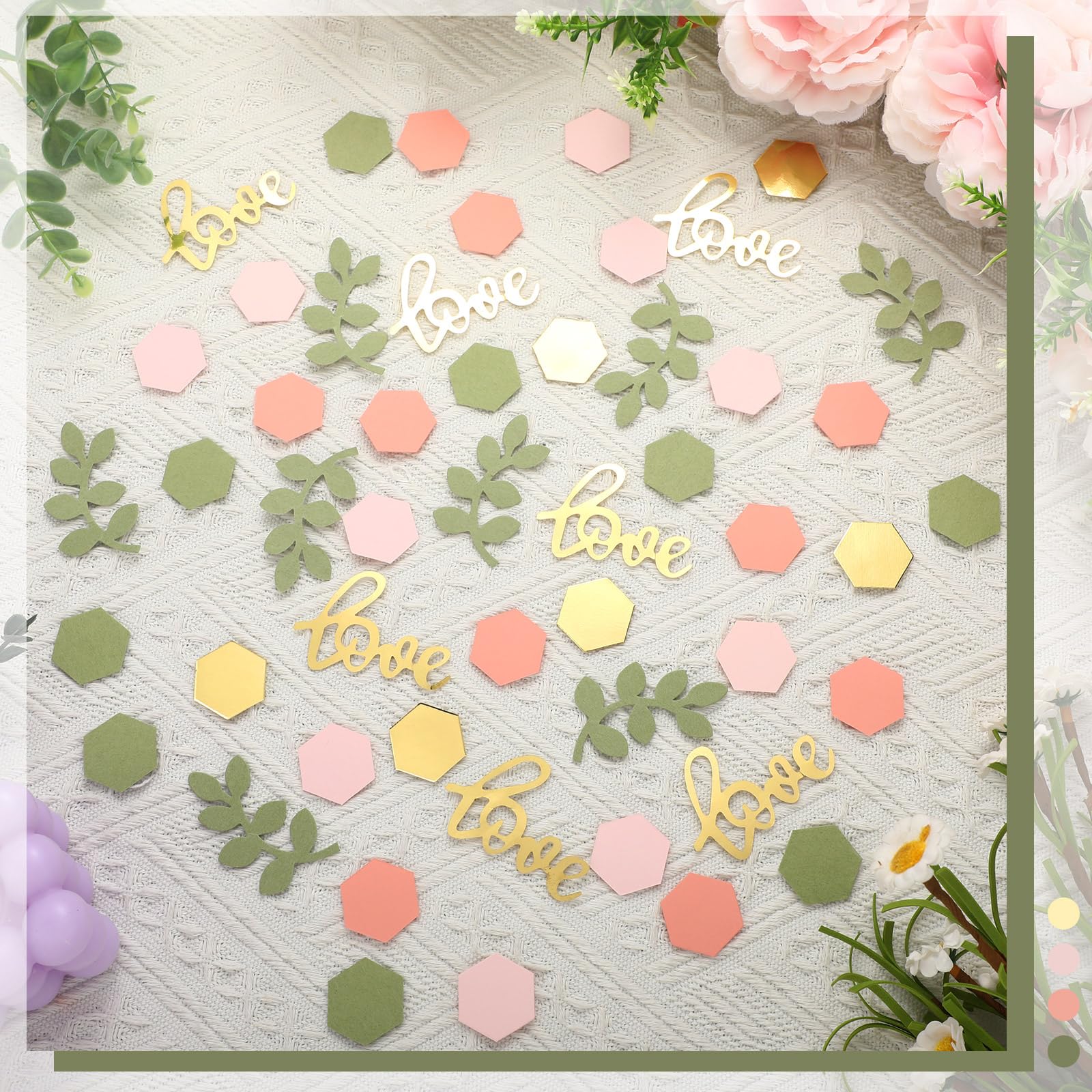 500 Pcs Greenery Wedding Table Confetti, Boho Love Theme Party Sage Green Table Scatter Confetti for Nature Theme Engagement Party Wedding Birthday Shower Party (Gold, Tea Green, Light Pink, Crimson)