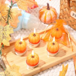 MTLEE 48 Sets Baby Shower Favors Include 48 Succulent Pumpkin Shaped Candles Fall Mini Plants Tea Lights Candles with 48 Invitations Cards and 48 Organza Bags for Baby Gender Reveal Guests(Pumpkin)