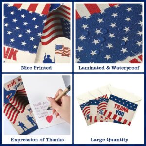 Pasimy 120 Sets Patriotic Thank You Cards with White Envelopes 2024 Upgrade 4th of July Cards American Flag Greeting Cards Bulk Note Cards for Veterans Memorial Independence Day Party Favor Gifts