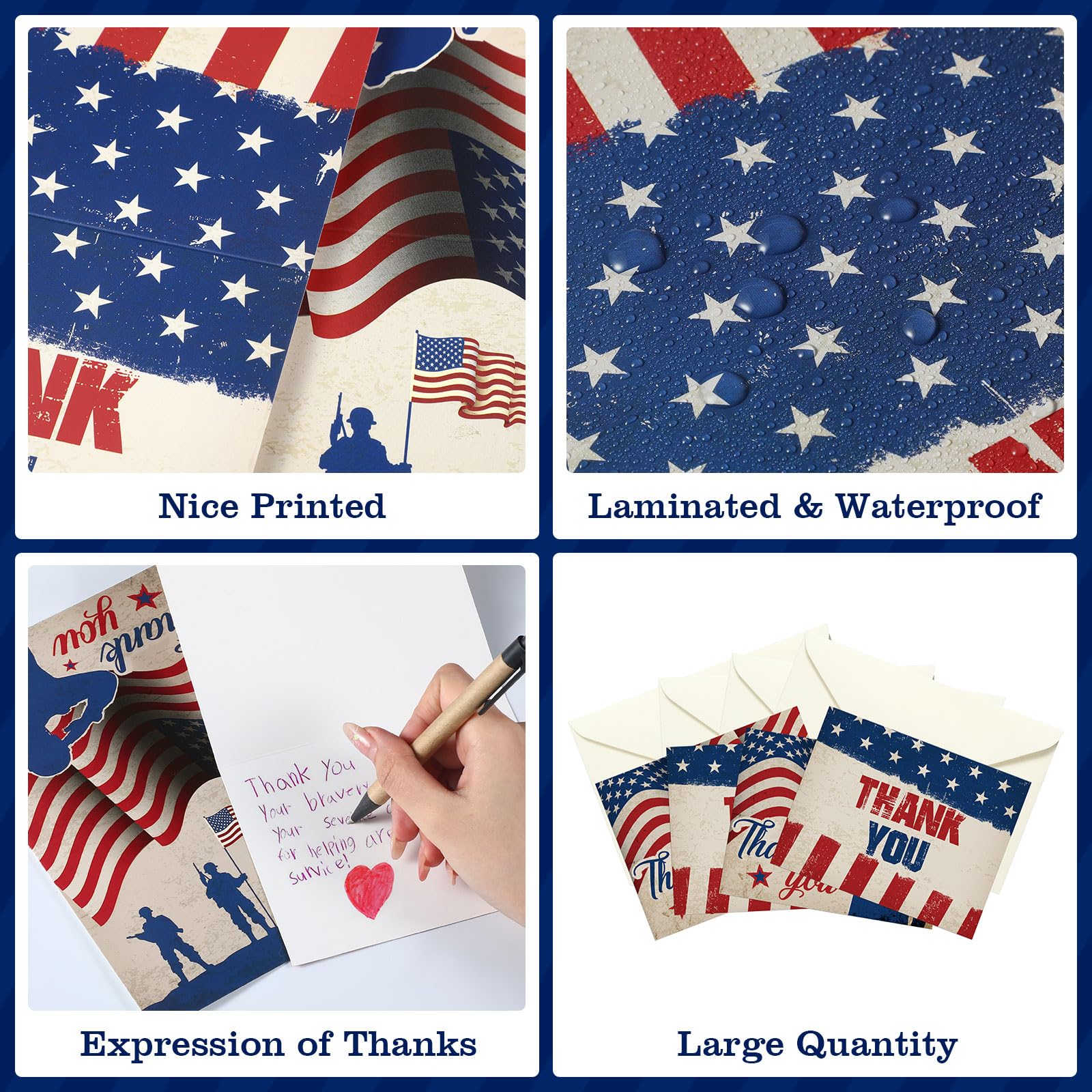 Pasimy 120 Sets Patriotic Thank You Cards with White Envelopes 2024 Upgrade 4th of July Cards American Flag Greeting Cards Bulk Note Cards for Veterans Memorial Independence Day Party Favor Gifts