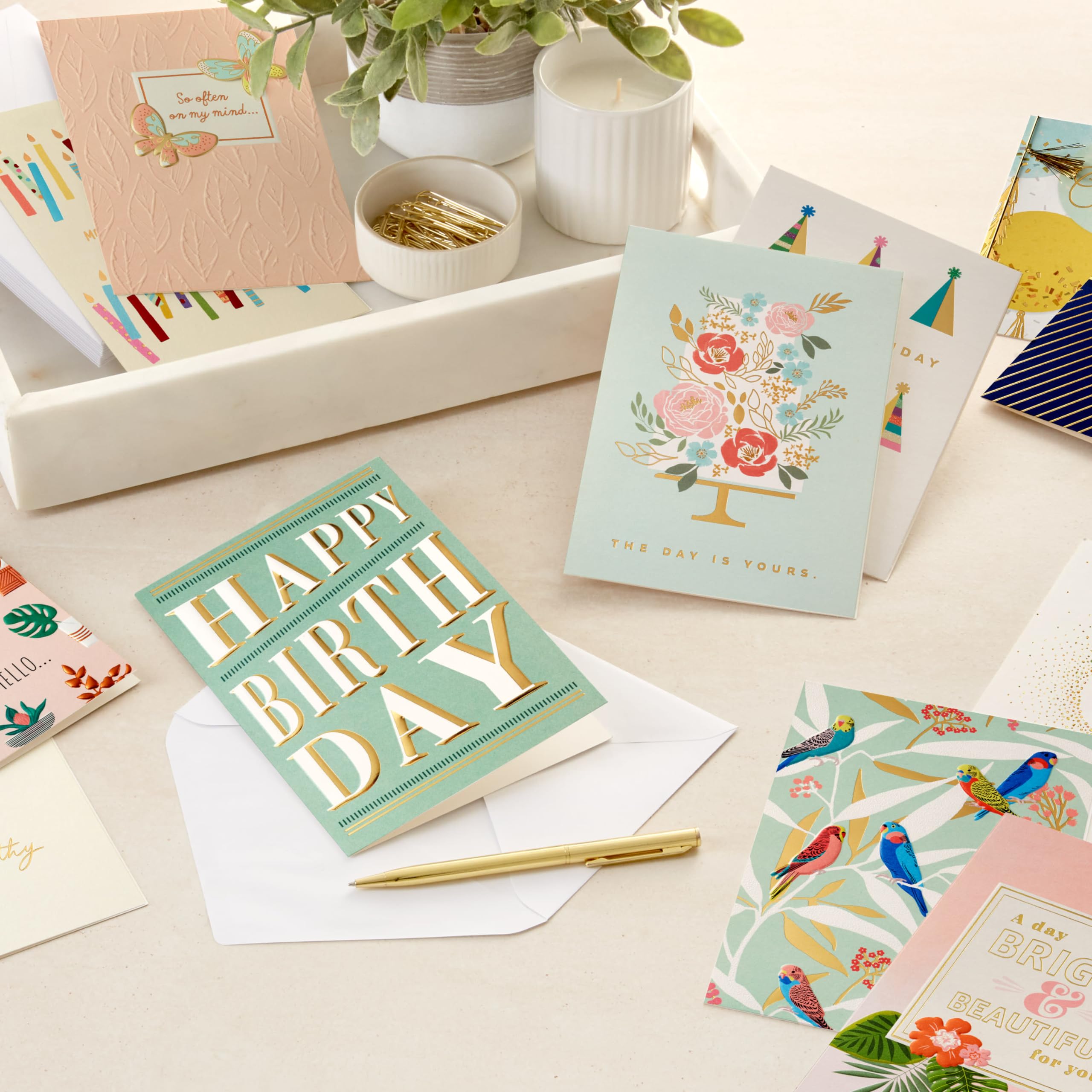 Hallmark Elegant All-Occasion Card Assortment (12 Cards with Envelopes, Refill Pack Card Organizer Box) Birthday, Thank You, Sympathy