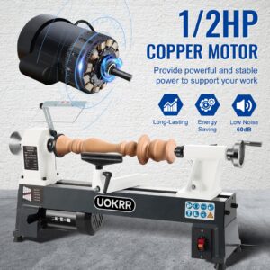 UOKRR Benchtop Wood Lathe 10" x 18" Wood Lathe Machine 5 Variable Speeds 500/750/1150/1800/3200RPM Mini Wood Turning Lathe for Woodworking 1/2HP Multifunctional Power Wood Lathe