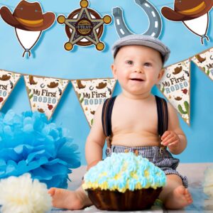 Peryiter My First Rodeo Decorations Boy Cowboy 1st Birthday Party Decorations 5 Pieces My First Rodeo Banner Cowboy Baby Shower Decorations for Boy Rodeo Birthday Party Supplies