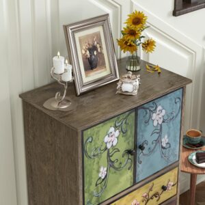 FINETONES Wood Dresser Chest of Drawers, Tall Dresser Boho Dresser with Drawers and Doors, 16.1D x 23.6W 42.3H Inch Wood Dresser Accent Dresser for Home Office