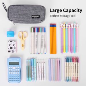 PopMeme Capacity Pencil Case Pen Pocket Zipper Canvas Storage Bag Student's Pencil Case Stationery Storage Bag（Grey）