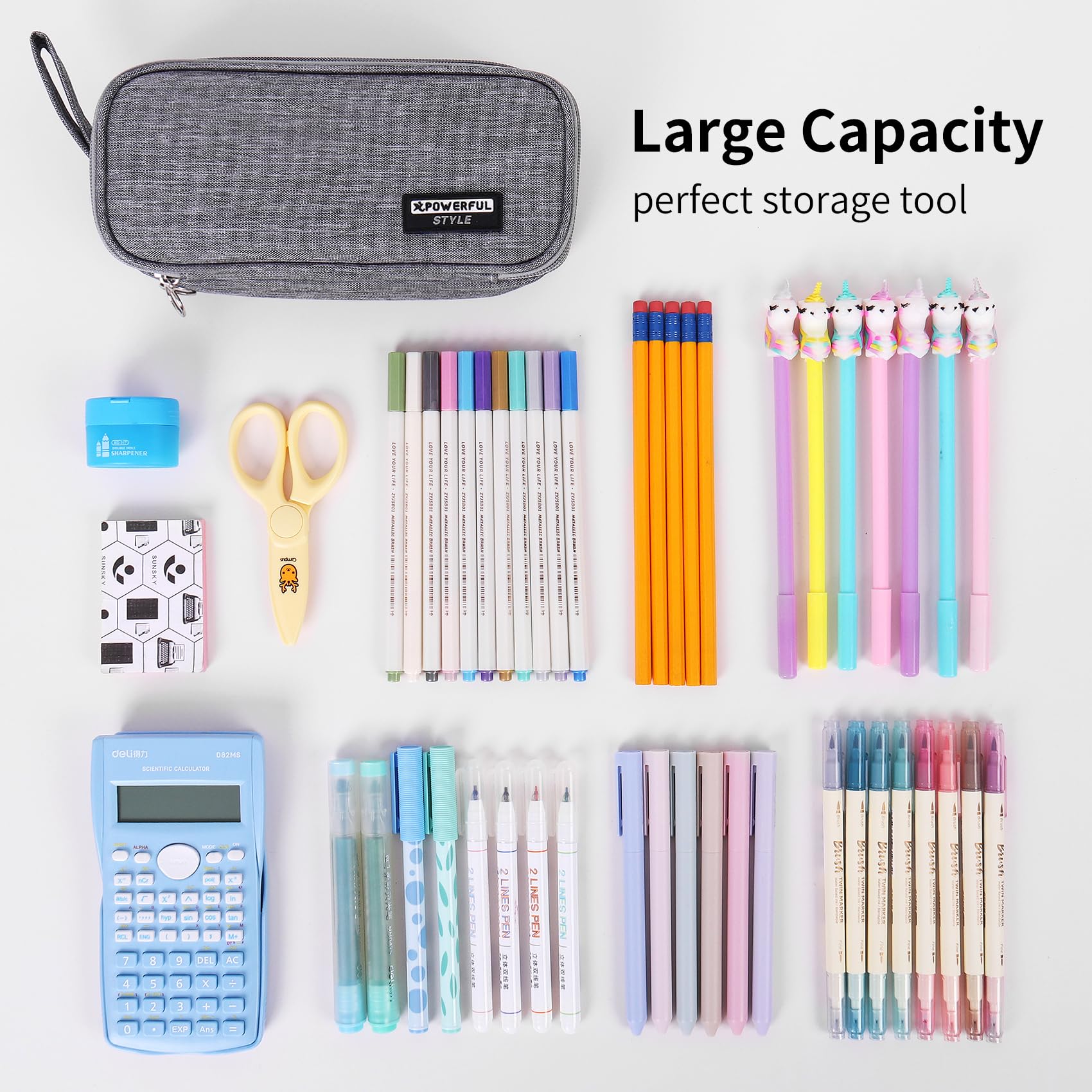 Toypocket Capacity Pencil Case Storage Bag Pen Pocket Zipper Canvas Storage Bag Learning Office Stationery Pencil Box（Grey）