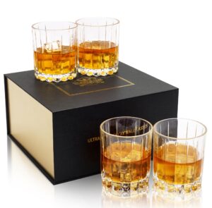 kanars crystal whiskey glasses, set of 4 premium rocks glasses in elegant gift box, 10 oz old fashioned glass tumblers for bourbon, scotch whisky, cocktails, cognac, liquor drinking