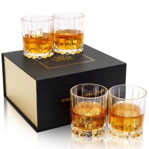 KANARS Crystal Whiskey Glasses, Set of 4 Premium Rocks Glasses in Elegant Gift Box, 10 Oz Old Fashioned Glass Tumblers for Bourbon, Scotch Whisky, Cocktails, Cognac, Liquor Drinking