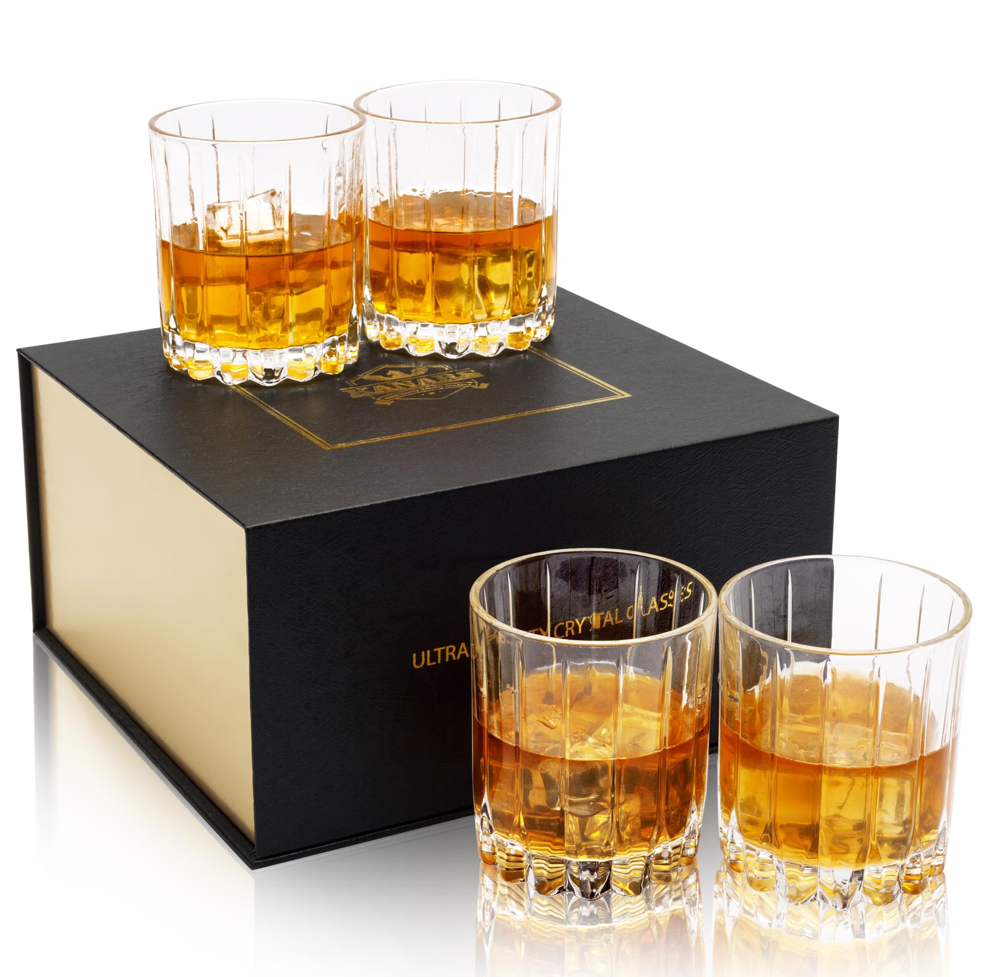 KANARS Crystal Whiskey Glasses, Set of 4 Premium Rocks Glasses in Elegant Gift Box, 10 Oz Old Fashioned Glass Tumblers for Bourbon, Scotch Whisky, Cocktails, Cognac, Liquor Drinking