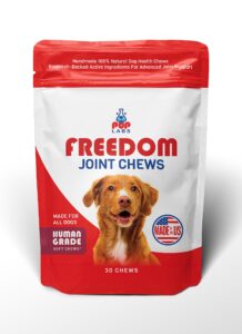 pup labs freedom joint chews - delicious dog hip and joint supplement - vitamins packed with super nutrients - keep your pup happy and active - made for all dogs and breeds - made in the usa, 30 chews