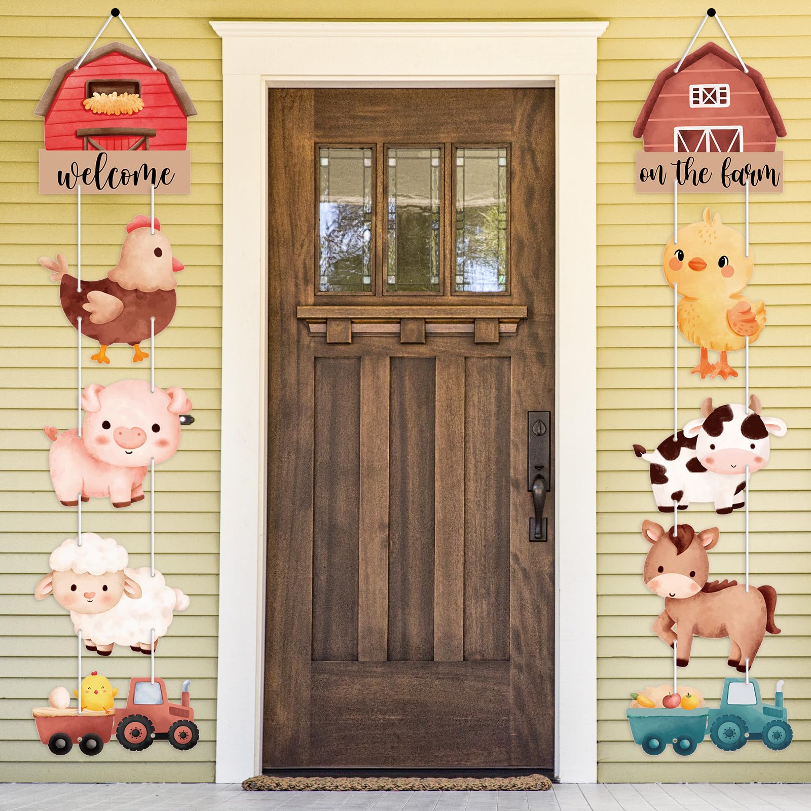 AnyDesign Farm Animal Themed Party Decoration 10Pcs Farm Animal Cutouts Banner Cute Cartoon Welcome Hanging Door Sign for Baby Shower Family Reunion Theme Party Supplies