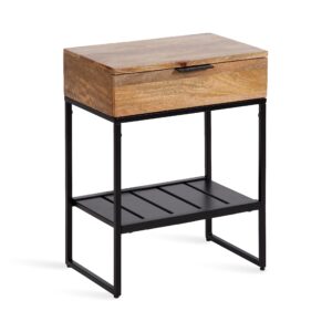 kate and laurel malone modern wooden side table with metal shelf, 18 x 13 x 25, natural brown and black, transitional wood nightstand with storage shelf below