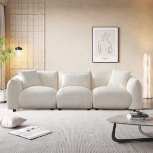 KEVINSPACE 109.84" Modern Sofa, 3 Seater Sofa Couch for Living Room, Boucle Fabric Couch, Upholstered Furniture Set Cream Sectional Sofas, Tufted Sofa with 3 Pillows for Bedroom, Office, Apartment