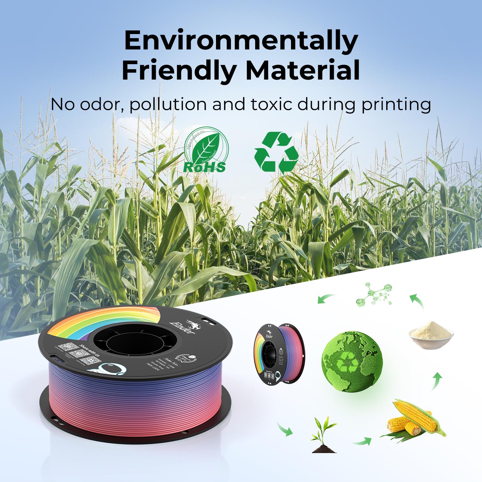 Creality 3D Printer Filament 1.75mm, Rainbow Upgrade PLA+ Filament Strong Toughness No-Tangling Vacuum Packaging 3D Printing Filament Fit Most 3D Printers, 1kg Spool, Accuracy +/- 0.02mm, Multi-Color