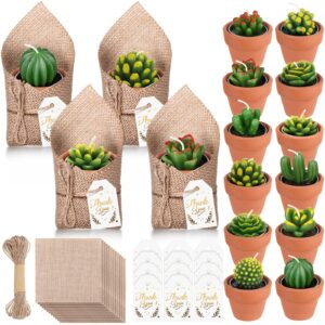 mtlee 12 sets succulent cactus tealight candles with mini terracotta pots natural burlap bags thank you tag and ropes, baby shower plant candles, handmade plant candles gift for birthday and wedding