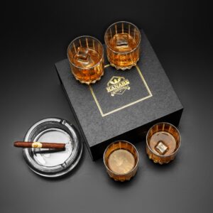 KANARS Crystal Whiskey Glasses, Set of 4 Premium Rocks Glasses in Elegant Gift Box, 10 Oz Old Fashioned Glass Tumblers for Bourbon, Scotch Whisky, Cocktails, Cognac, Liquor Drinking