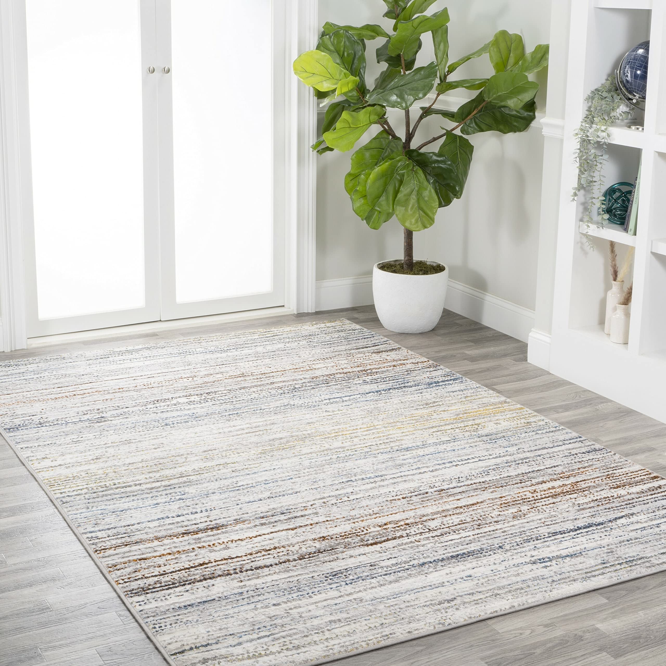 JONATHAN Y SOR200E-8 Loom Modern Strie' Indoor Area Rug, Solid & Striped, Transitional, Traditional, Bedroom, Kitchen, Living Room, Easy-Cleaning, Non-Shedding, 8 X 10, Gray/Blue/Orange