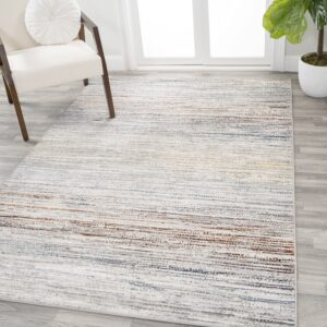 jonathan y sor200e-8 loom modern strie' indoor area rug, solid & striped, transitional, traditional, bedroom, kitchen, living room, easy-cleaning, non-shedding, 8 x 10, gray/blue/orange