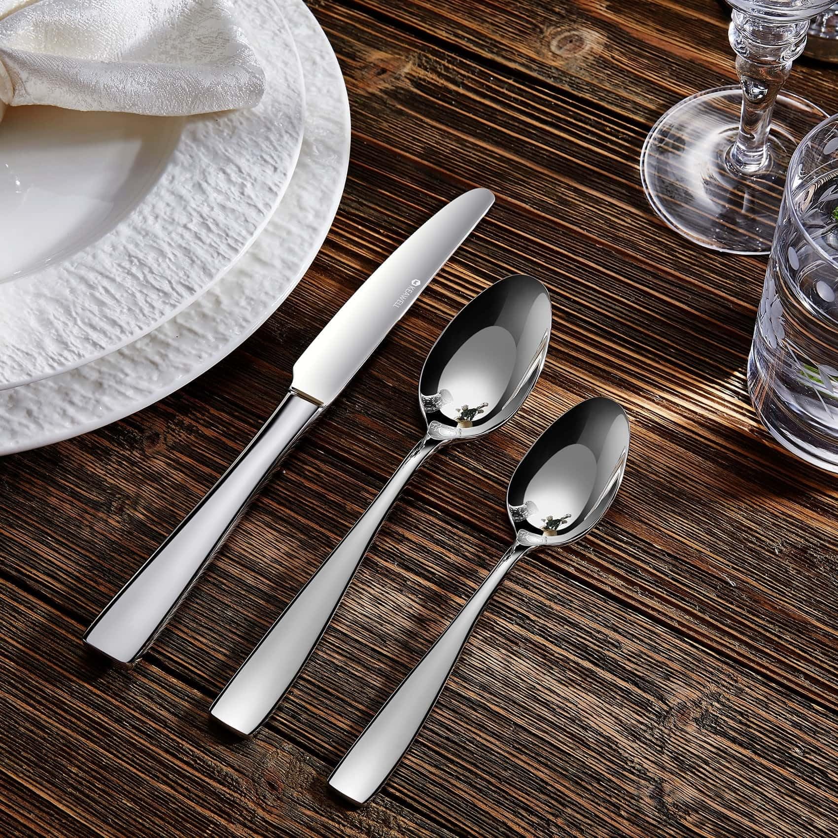 KEAWELL Premium 4-Piece Louis Spoon Set, 18/10 Stainless Steel, Set of 4, Fine Spoon Set with Squared Edge, Dishwasher Safe, Smooth and Solid (6.4" Teaspoon)