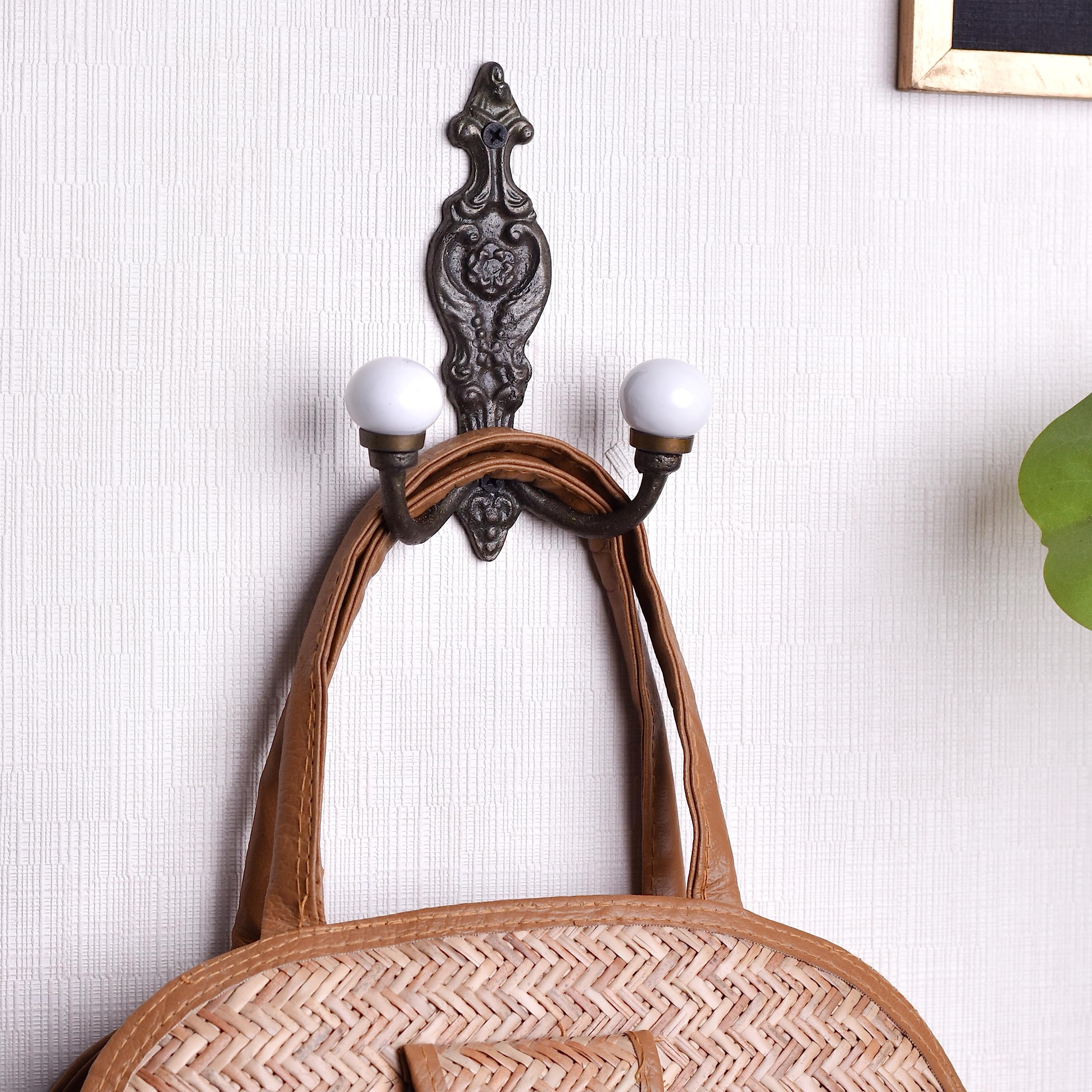 Indian Shelf Double Peg Hook- White Coat Hooks- Wall Mount Ceramic Wall Hooks- Hooks for Hanging Coats- Decorative Wall Hooks- Heavy Duty Wall Hook- Unique Hook- Decorative Hooks for Hanging Clothes