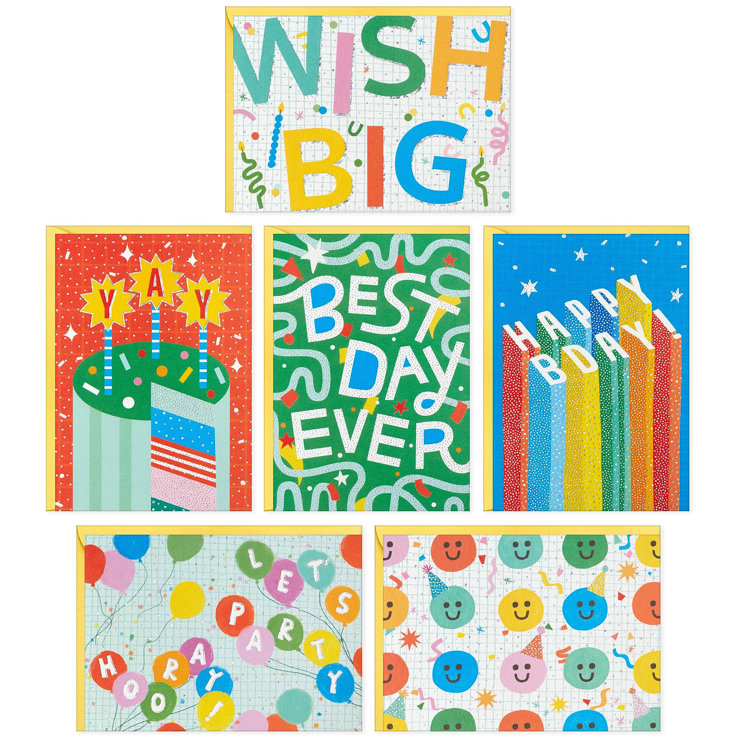 Hallmark Assorted Kids Birthday Cards (24 Blank Cards with Envelopes) Wish Big, Best Day Ever