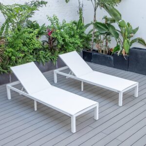 leisuremod marlin poolside outdoor patio lawn and garden modern white powder coated aluminum frame suntan sling chaise lounge chair, set of 2