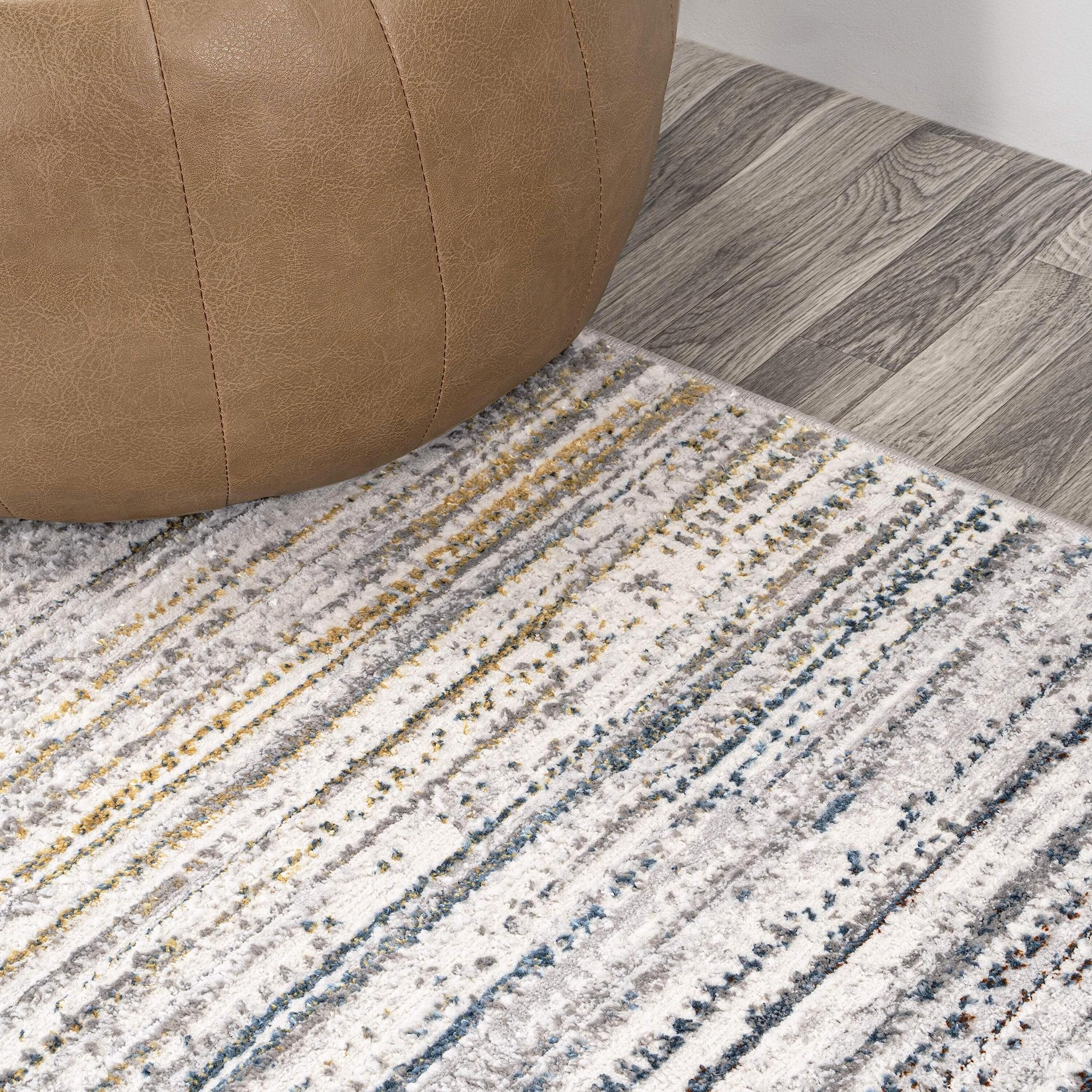 JONATHAN Y SOR200E-8 Loom Modern Strie' Indoor Area Rug, Solid & Striped, Transitional, Traditional, Bedroom, Kitchen, Living Room, Easy-Cleaning, Non-Shedding, 8 X 10, Gray/Blue/Orange