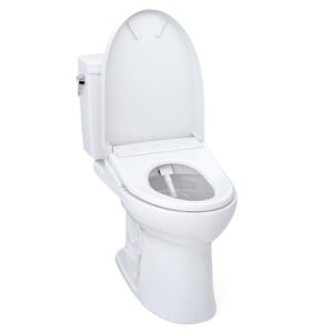 TOTO WASHLET+ Drake II 1G Two-Piece Elongated 1.0 GPF Toilet with Auto Flush WASHLET+ S7 Contemporary Bidet Seat, Cotton White - MW4544726CUFGA#01