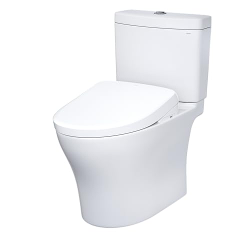 TOTO WASHLET+ Aquia IV Two-Piece Elongated Dual Flush 1.28 and 0.9 GPF Toilet and with Auto Flush S7A Contemporary Bidet Seat, Cotton White - MW4464736CEMGNA#01