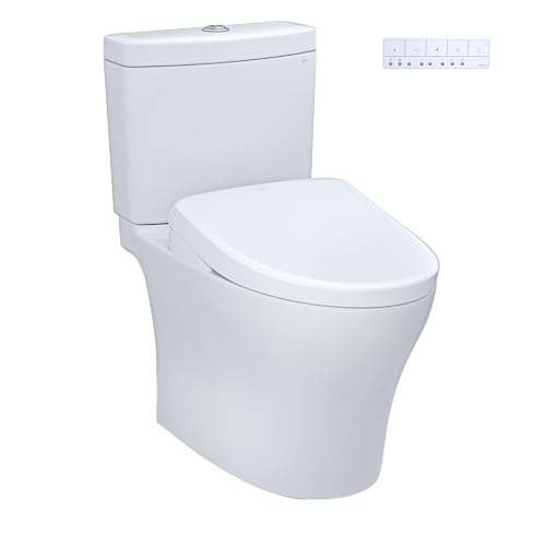 TOTO WASHLET+ Aquia IV Two-Piece Elongated Dual Flush 1.28 and 0.9 GPF Toilet and with Auto Flush S7A Contemporary Bidet Seat, Cotton White - MW4464736CEMGNA#01