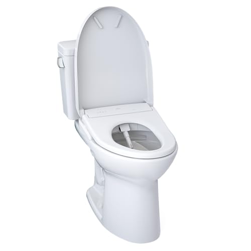 TOTO Drake WASHLET+ Two-Piece Elongated 1.6 GPF Universal Height TORNADO FLUSH Toilet with S7 Contemporary Bidet Seat, 10 Inch Rough-In, Cotton White - MW7764726CSFG.10#01