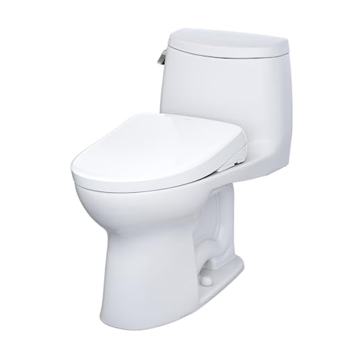 TOTO WASHLET+ UltraMax II One-Piece Elongated 1.28 GPF Toilet and WASHLET+ S7A Contemporary Bidet Seat, Cotton White - MW6044736CEFG#01