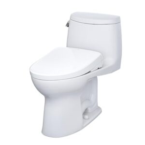 TOTO WASHLET+ UltraMax II One-Piece Elongated 1.28 GPF Toilet with Auto Flush WASHLET+ S7A Contemporary Bidet Seat, Cotton White - MW6044736CEFGA#01