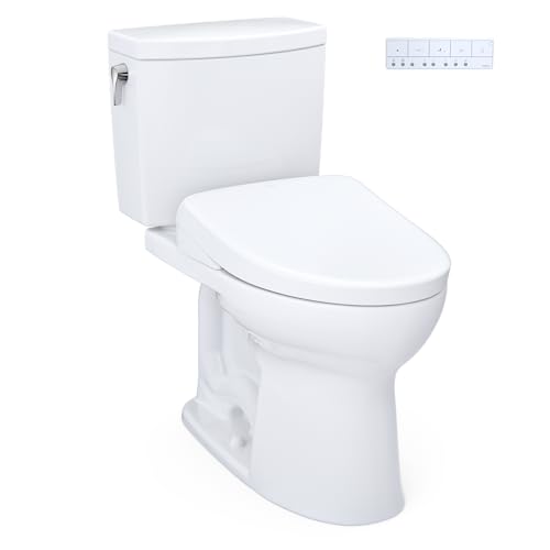 TOTO WASHLET+ Drake II 1G Two-Piece Elongated 1.0 GPF Toilet with Auto Flush WASHLET+ S7 Contemporary Bidet Seat, Cotton White - MW4544726CUFGA#01