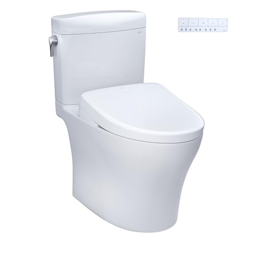 TOTO WASHLET+ Aquia IV Cube Two-Piece Elongated Dual Flush 1.28 and 0.9 GPF Toilet with S7 Contemporary Bidet Seat, Cotton White - MW4364726CEMFGN#01