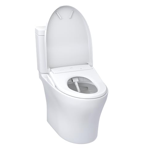 TOTO WASHLET - Aquia IV Two-Piece Elongated Dual Flush 1.28 and 0.9 GPF Toilet and Contemporary WASHLET S7 Contemporary Bidet Seat, Cotton White - MW4464726CEMGN#01