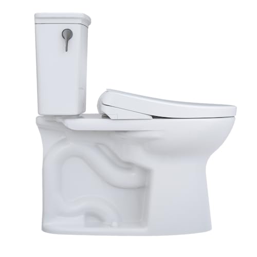 TOTO Drake Transitional WASHLET+ Two-Piece Elongated 1.28 GPF TORNADO FLUSH Toilet with S7A Contemporary Bidet Seat, Cotton White - MW7864736CEG#01