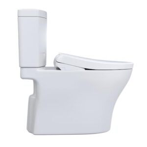 TOTO WASHLET+ Aquia IV Two-Piece Elongated Dual Flush 1.28 and 0.9 GPF Toilet and with Auto Flush S7A Contemporary Bidet Seat, Cotton White - MW4464736CEMGNA#01