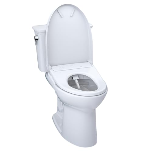 TOTO Drake Transitional WASHLET+ Two-Piece Elongated 1.28 GPF TORNADO FLUSH Toilet with S7A Contemporary Bidet Seat, Cotton White - MW7864736CEG#01