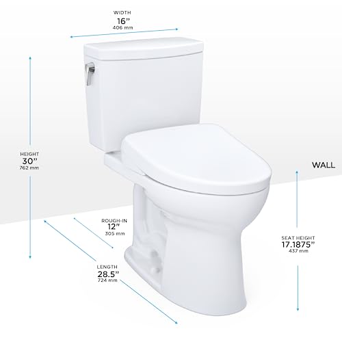 TOTO WASHLET+ Drake II 1G Two-Piece Elongated 1.0 GPF Toilet with Auto Flush WASHLET+ S7 Contemporary Bidet Seat, Cotton White - MW4544726CUFGA#01