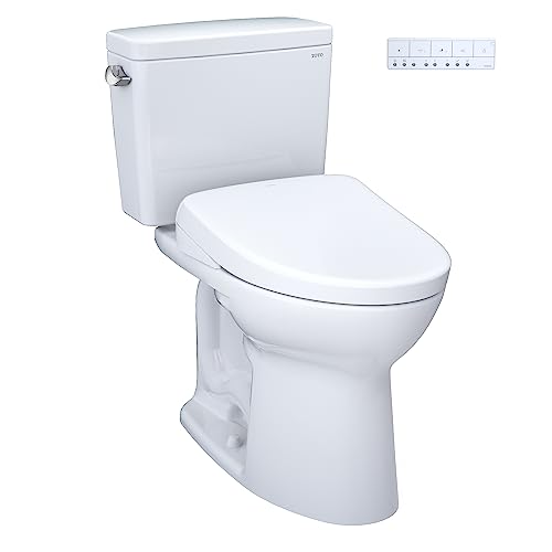 TOTO Drake WASHLET+ Two-Piece Elongated 1.6 GPF Universal Height TORNADO FLUSH Toilet with S7 Contemporary Bidet Seat, 10 Inch Rough-In, Cotton White - MW7764726CSFG.10#01