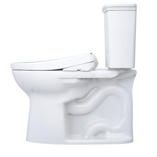 TOTO Drake Transitional WASHLET+ Two-Piece Elongated 1.28 GPF TORNADO FLUSH Toilet and S7A Contemporary Bidet Seat with Auto Flush, Cotton White - MW7864736CEGA#01