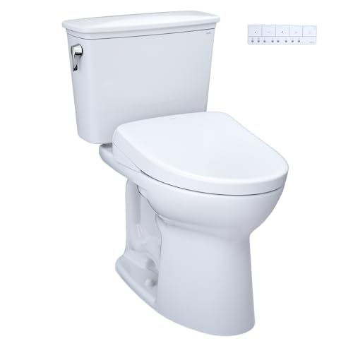 TOTO Drake Transitional WASHLET+ Two-Piece Elongated 1.28 GPF TORNADO FLUSH Toilet with S7A Contemporary Bidet Seat, Cotton White - MW7864736CEG#01