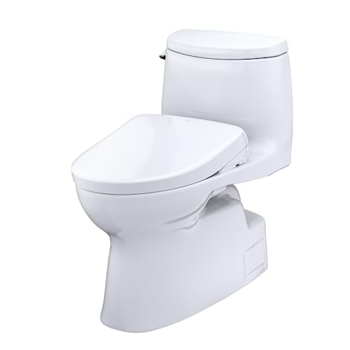 TOTO WASHLET+ Carlyle II One-Piece Elongated 1.28 GPF Toilet with Auto Flush WASHLET+ S7A Contemporary Bidet Seat, Cotton White - MW6144736CEFGA#01