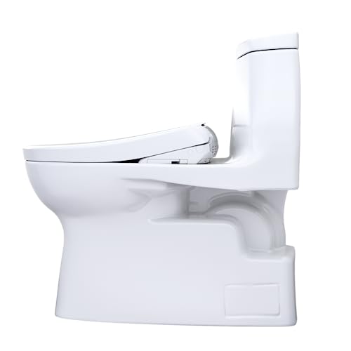 TOTO WASHLET+ Carlyle II One-Piece Elongated 1.28 GPF Toilet with Auto Flush WASHLET+ S7A Contemporary Bidet Seat, Cotton White - MW6144736CEFGA#01