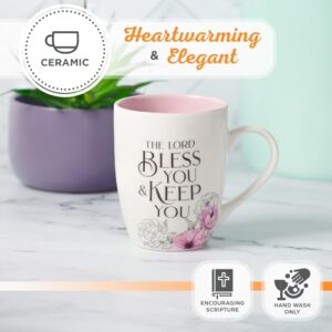 Christian Art Gifts Inspirational Ceramic Coffee & Tea Scripture Mug for Women: May the Lord Bless You Encouraging Bible Verse, Microwave & Dishwasher Safe Novelty Drinkware, White/Pink Floral, 12 oz.