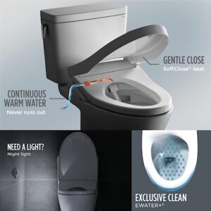 TOTO Drake WASHLET+ Two-Piece Elongated 1.6 GPF Universal Height TORNADO FLUSH Toilet and S7 Contemporary Bidet Seat with Auto Flush, Cotton White - MW7764726CSFGA#01